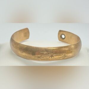 NSJ DOA Etched Magnetic Cuff Bracelet Bronze Gold Tone Sun Moon Vintage